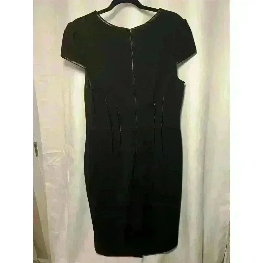 Betsey Johnson Women's Black Sheath Dress Faux Leather Trim Size 12 Knee Length - Picture 7 of 12
